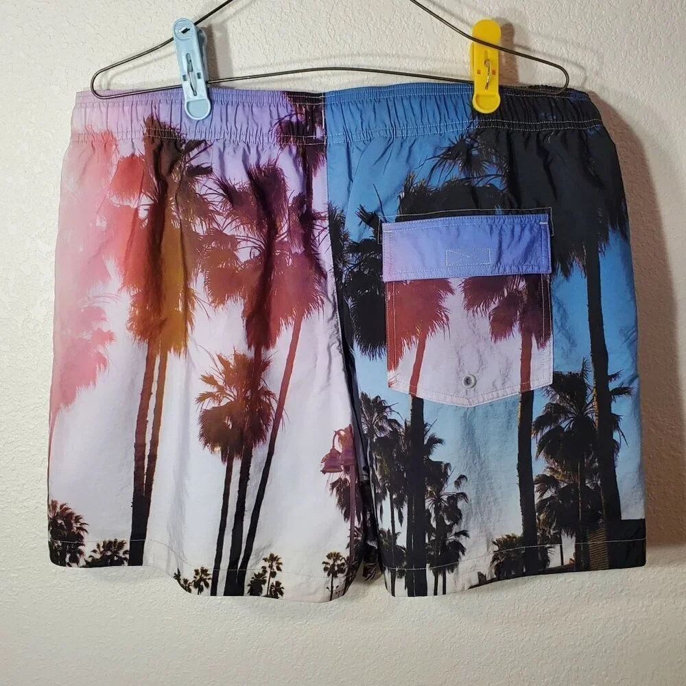 Champion Mens Large Swim Trunks Palm Tree Print Shorts With Drawstring Waist